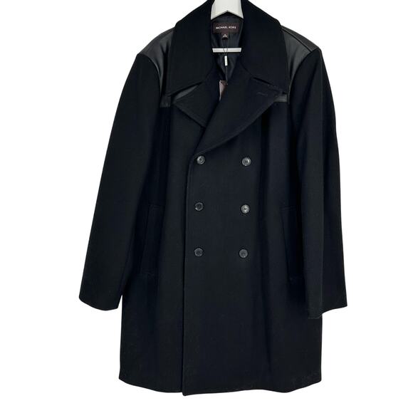 Michael Kors Men' Black Wool Double Breasted Trench Coat Size XL Classic $898 - Picture 1 of 12
